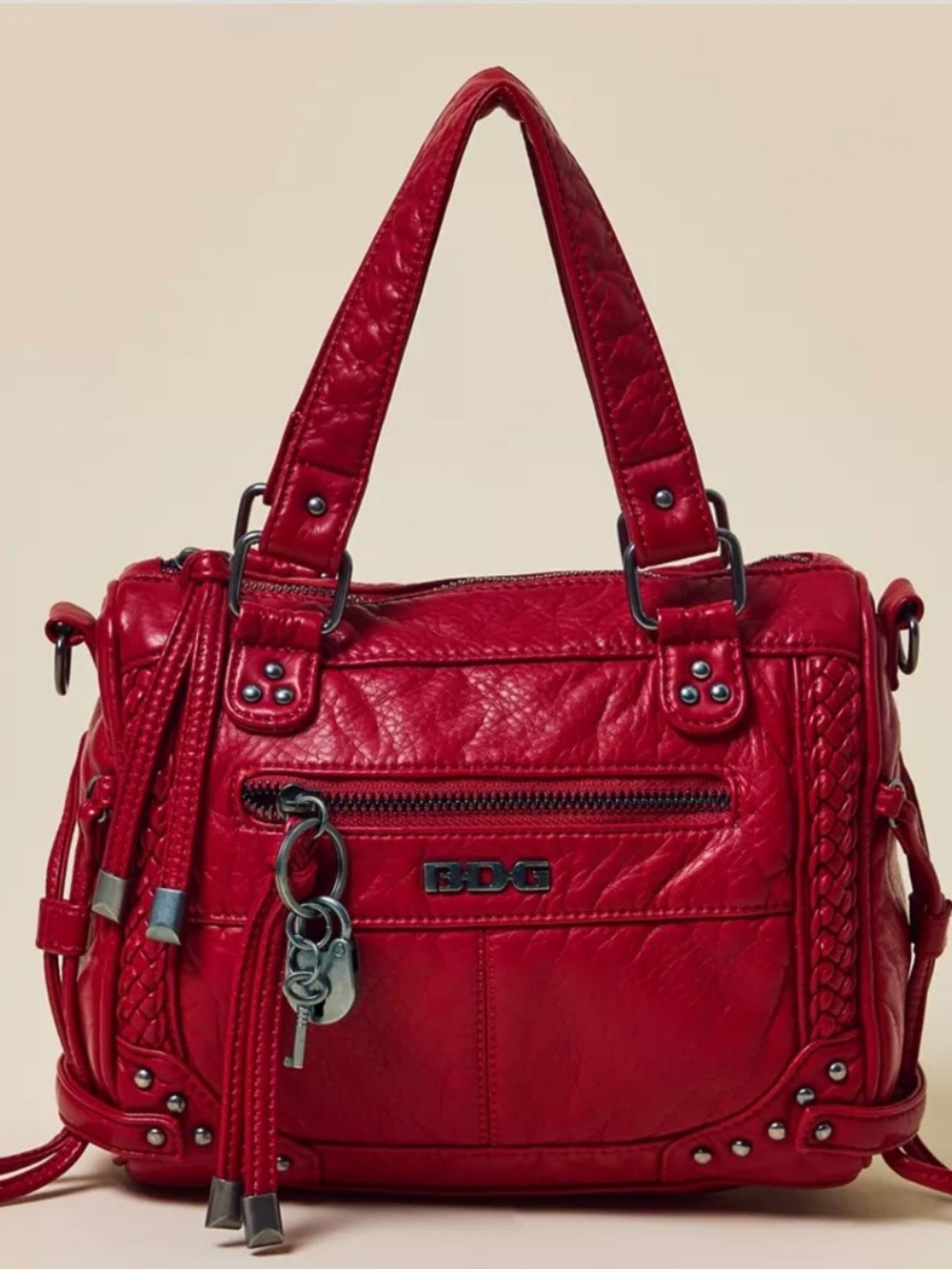 BDG Red mini Cindy  Leather Satchel with Braided Trim